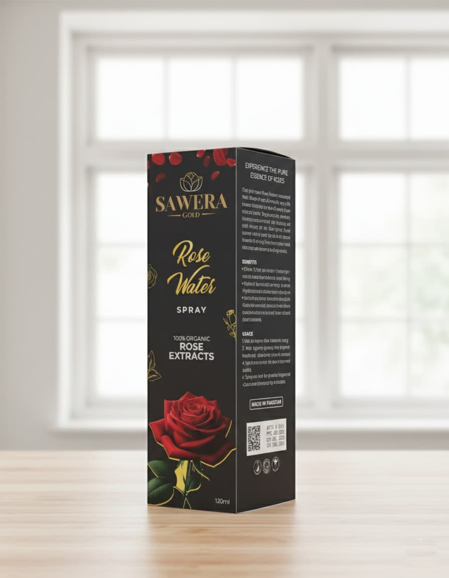 Sawera Gold Rose Water Spray - 100% Organic Face Toner & Hydrator | TasneemCosmetics.pk